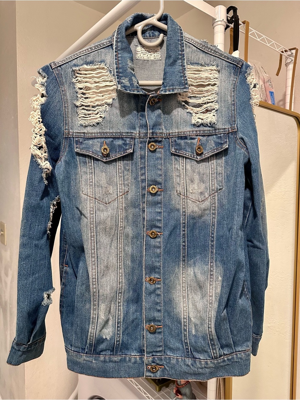 Distressed Blue Denim Jacket - Women's Casual Trucker